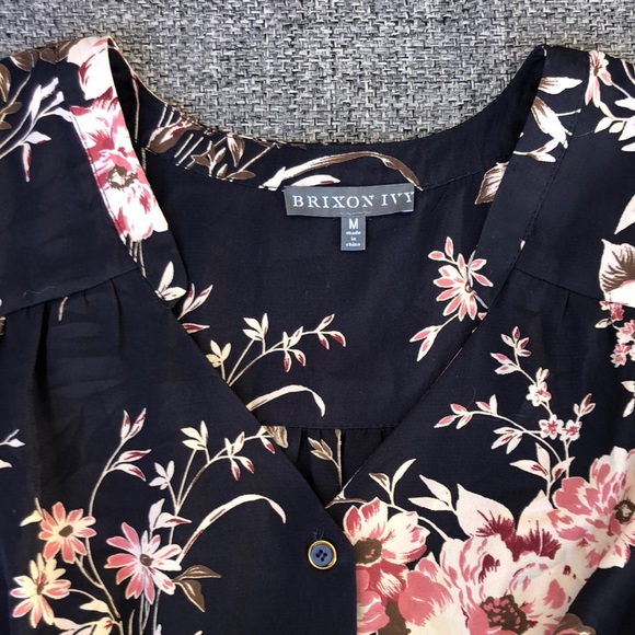 Brixon Ivy navy blue with pink floral print rollable sleeve shirt dress - Picture 4 of 8